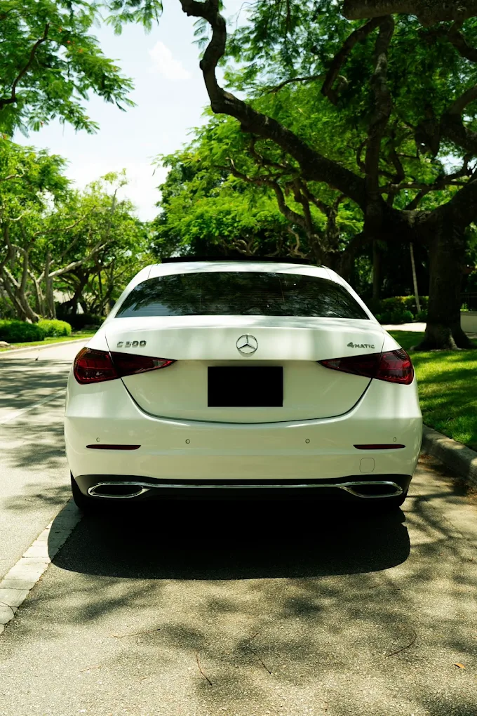 White Mercedes-Benz C300, rear view